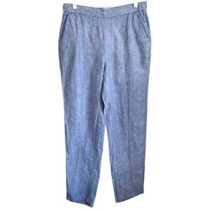 Nicole Miller Blue Linen High Waist Cropped Pants Medium
